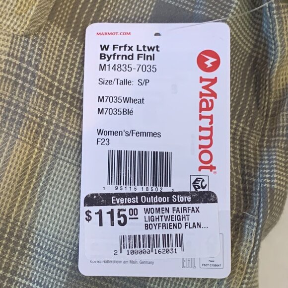 Marmot Women Fairfax Lightweight Boyfriend Flannel Shirt Wheat Small NWT - Picture 7 of 12